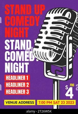 Stand Up Show or comedy night, Set Vector., microphone or Open Mic, flyer, gigs, poster, pamphlet, Stand up comedy theme Stock Vector