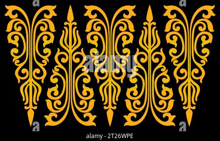Traditional Classic Malay handwoven green Songket like batik from Indonesia or ethnic pattern with gold threads vector, floral mandala from malaysia Stock Vector