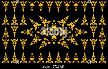 Traditional Classic Malay handwoven green Songket like batik from Indonesia or ethnic pattern with gold threads vector, floral mandala from malaysia Stock Vector