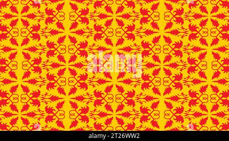 Traditional Classic Malay handwoven red Songket like batik from Indonesia or ethnic pattern with red threads vector, floral mandala from malaysia Stock Vector