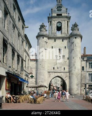 France. Charente-Maritime. La Rochelle. Porte de la Grosse-Horloge. Stock Photo