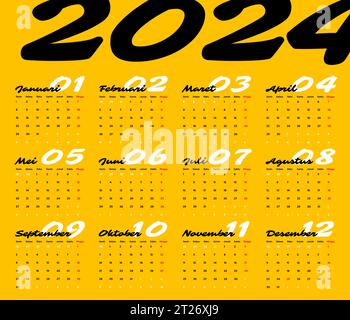 2024 calendar, for corporate, modern and clean, sleek style, vector template format, weeks starts on monday, Happy new year 2024 Stock Vector