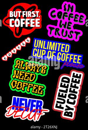 Coffee sticker set, for barista, coffee addict, Coffee shop decoration design, vector format Stock Vector