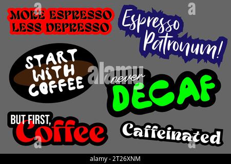 Coffee sticker set, for barista, coffee addict, Coffee shop decoration design, vector format Stock Vector