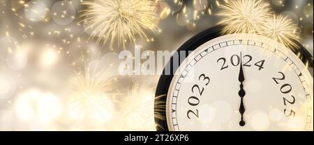 New Years Eve Clock 2024. Stock Photo