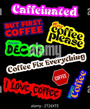 Coffee sticker set, for barista, coffee addict, Coffee shop decoration design, vector format Stock Vector