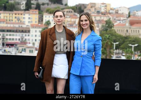 Cannes Mipcom  Concordia ' Photocall  CANNES, FRANCE - OCTOBER 17: Christiane Paul, Ruth Bradley attends Concordia ' photocall during the Mipcom on Oc Stock Photo