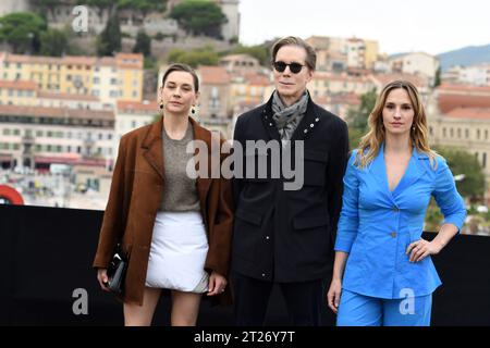 Cannes Mipcom  Concordia ' Photocall  CANNES, FRANCE - OCTOBER 17:Christiane Paul, Frank Doelger ,Ruth Bradley attends Concordia ' photocall during th Stock Photo