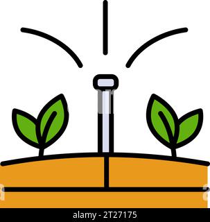 Garden and field irrigation system icon. Plants aquaponics drip water, farm irrigation automatic system or seedling sprinkling technology vector sign. Stock Vector