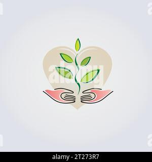 Hands Icon Symbol Logo Green Business Leaves Foliage Ground Growth Element Stock Vector