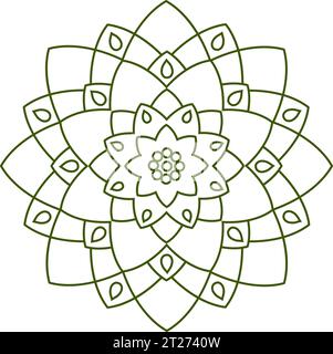 Single Mandala Black and White - Flower Nature, Foliage, Leaves, Energy Wheel Circle Complex Symbol Abstract Decoration Coloring Page Stock Vector