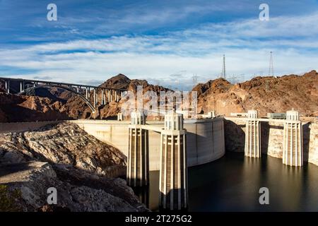 Photo of the Hoover Dam, on the course of the Colorado River, on the border between the US states of Arizona and Nevada, near the city of Las Vegas, u Stock Photo