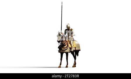 A medieval knight in armour, riding a horse and wearing a spear. 3D ...
