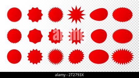 A large set of red sale advertising badges on a white background. Stock Vector