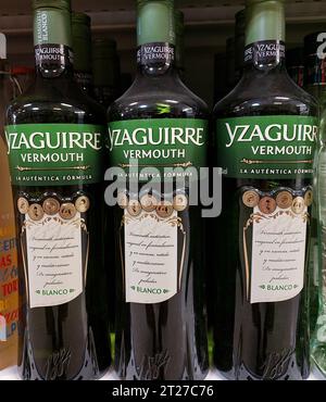 Yzaguirre Vermouth blanco bottles in a supermarket Stock Photo