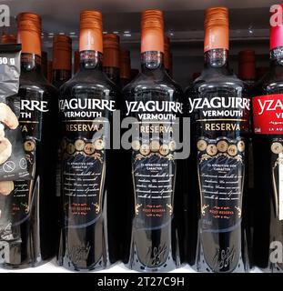 Yzaguirre Vermouth Rojo Reserva bottles in a supermarket Stock Photo