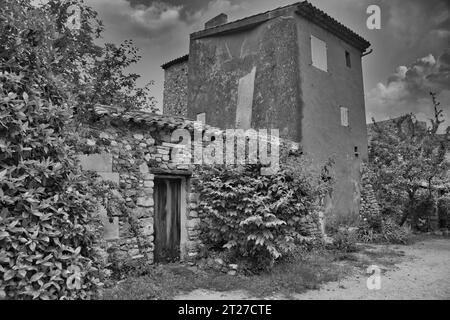 the beautiful houses of roussillon (Black and White) Stock Photo