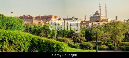 The Citadel of Saladin and the Mosque of Muhammad Ali as seen from Al-Azhar Park in Cairo Stock Photo