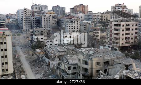 Gaza, Gaza. 17th Oct, 2023. Aerial photo taken by drone shows the destruction in the middle of Gaza city by Israel bombs on Tuesday October 17, 2023. Photo by Mustafa Thraya/ Credit: UPI/Alamy Live News Stock Photo