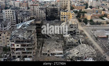 Gaza, Gaza. 17th Oct, 2023. Aerial photo taken by drone shows the destruction in the middle of Gaza city by Israel bombs on Tuesday October 17, 2023. Photo by Mustafa Thraya/ Credit: UPI/Alamy Live News Stock Photo