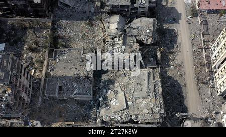 Gaza, Gaza. 17th Oct, 2023. Aerial photo taken by drone shows the destruction in the middle of Gaza city by Israel bombs on Tuesday October 17, 2023. Photo by Mustafa Thraya/ Credit: UPI/Alamy Live News Stock Photo