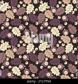 Seamless floral pattern with autumn oak leaves and nuts vector illustration Stock Vector