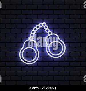 Handcuff neon, great design for any purposes. Vector illustration Stock Vector