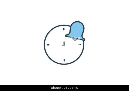 Notification icon. clock with bell. icon related to warning, notification. suitable for web site, app, user interfaces, printable etc. Flat line icon Stock Vector