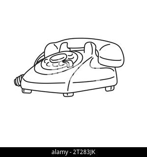 Retro telephone illustration vector hand drawn isolated on white background Stock Vector