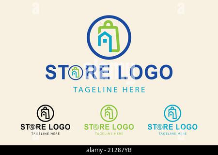 Shop logo. combination of house with shopping bag. suitable for retail store logo, store, shop, etc. simple logo design editable. Stock Vector