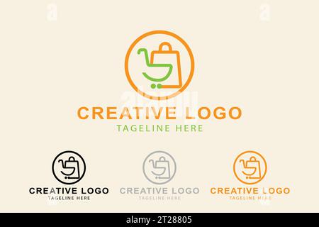 Shopping logo. combination of shopping bag with shopping cart. suitable for retail store logo, store, shop, etc. simple logo design editable. Stock Vector