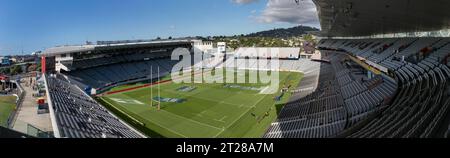 A wide shot of the stands and playing surface of Eden Park - New Zealand’s National Stadium in Auckland New Zealand Stock Photo