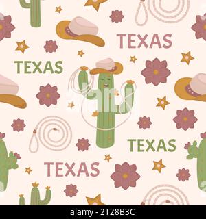 Cute Texas seamless pattern in boho style, color vector background Stock Vector