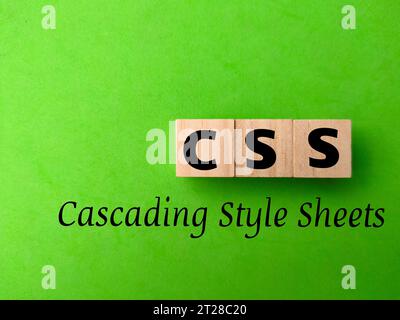 Top view wooden cube with CSS letters or Cascading Style Sheets Stock Photo