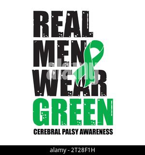 Cerebral Palsy Awareness, Green Ribbon, American Distressed Flag vector Stock Vector