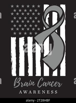Awareness Ribbon - Brain Cancer awareness American Distressed Flag vector Stock Vector