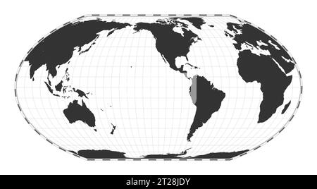 Vector world map. Wagner IV projection. Plain world geographical map with latitude and longitude lines. Centered to 120deg E longitude. Stock Vector