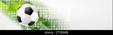Green grunge abstract sport banner with soccer ball. Vector background Stock Vector