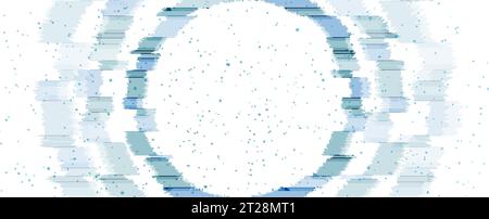 Blue glitch laser neon circle abstract background. Retro futuristic 80s - 90s vector design Stock Vector