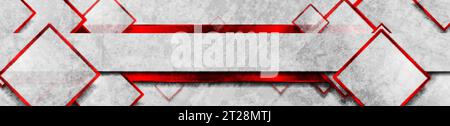 Hi-tech red glossy grunge geometric banner with squares. Abstract tech vector background Stock Vector