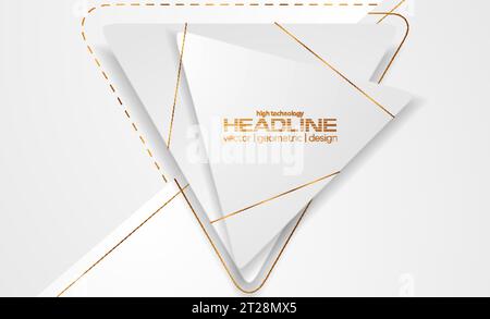 Abstract grey white triangle logo emblem design with bronze outlines. Vector concept technology background Stock Vector
