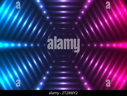 Blue purple glowing neon tech hexagons abstract background. Vector design Stock Vector