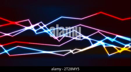 Colorful neon curved lines abstract shiny technology retro background. Futuristic glowing vector design Stock Vector