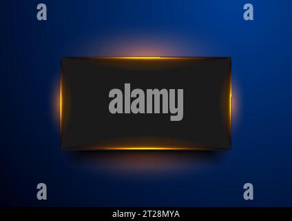 Dark frame with orange glowing neon light abstract background. Vector technology sci-fi design Stock Vector