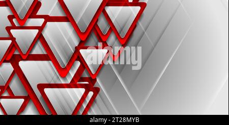 Red and grey glossy triangles abstract geometric background. Hi-tech vector design Stock Vector