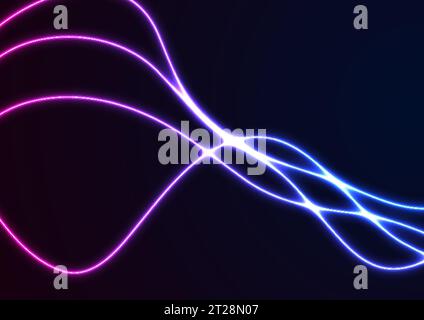 Blue and purple neon glowing smooth wavy lines abstract background. Technology luminous vector design Stock Vector