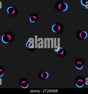 Blue and purple neon glowing circles abstract background. Technology vector design Stock Vector
