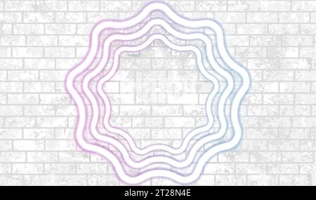 Blue and purple neon wavy label circles on grunge brick wall background. Vector retro design Stock Vector