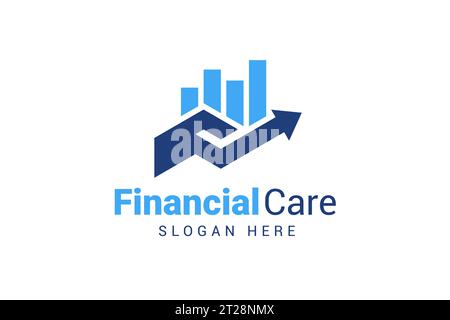 financial care logo template. Bar chart with hand and arrow up suitable for business logo Stock Vector