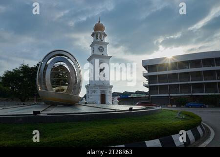Queen Victoria Memorial Clock Tower in George Town, Penang. Morning sunlight view Stock Photo